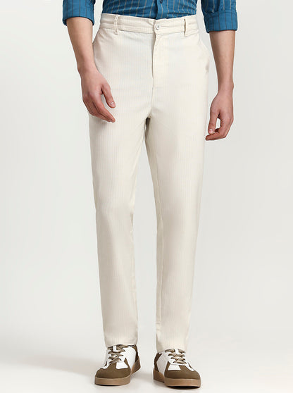 Cream Striped Slim Fit Track Pant | JadeBlue