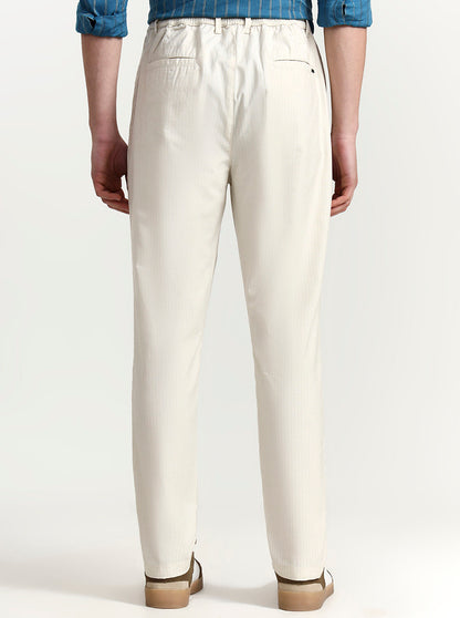 Cream Striped Slim Fit Track Pant | JadeBlue