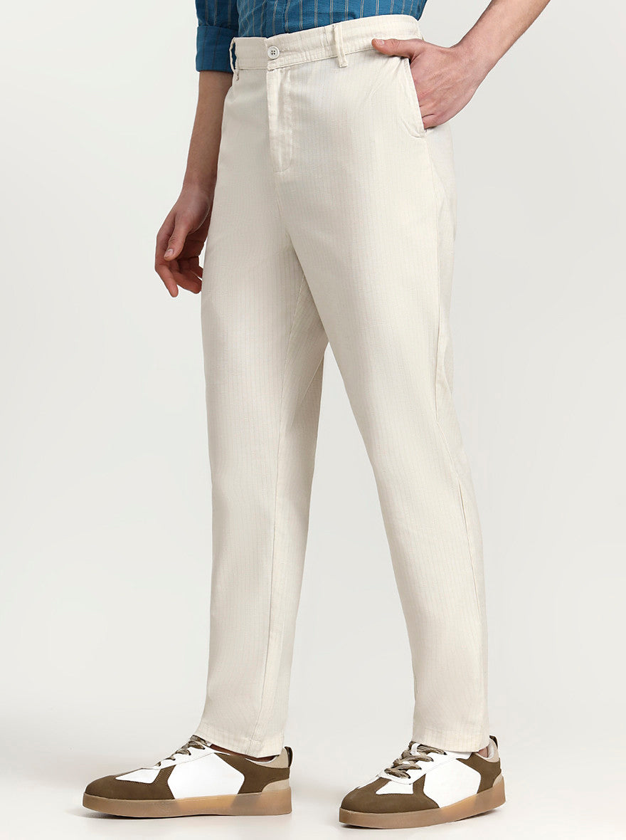 Cream Striped Slim Fit Track Pant | JadeBlue