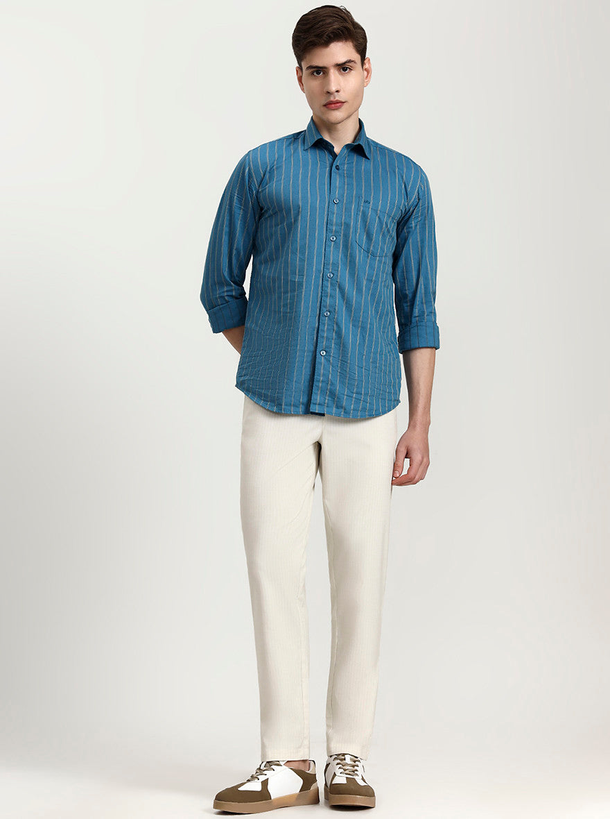 Cream Striped Slim Fit Track Pant | JadeBlue