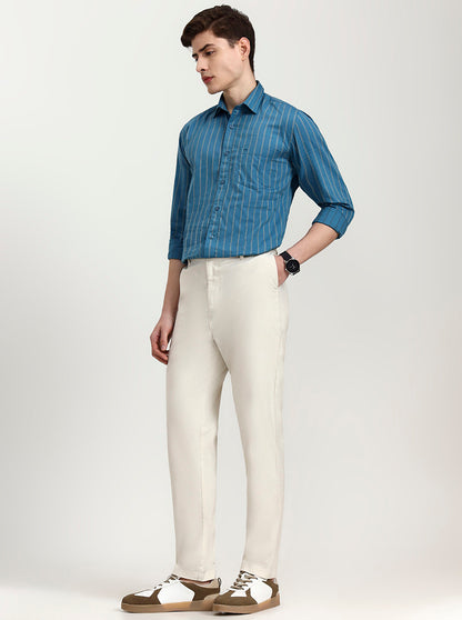 Cream Striped Slim Fit Track Pant | JadeBlue