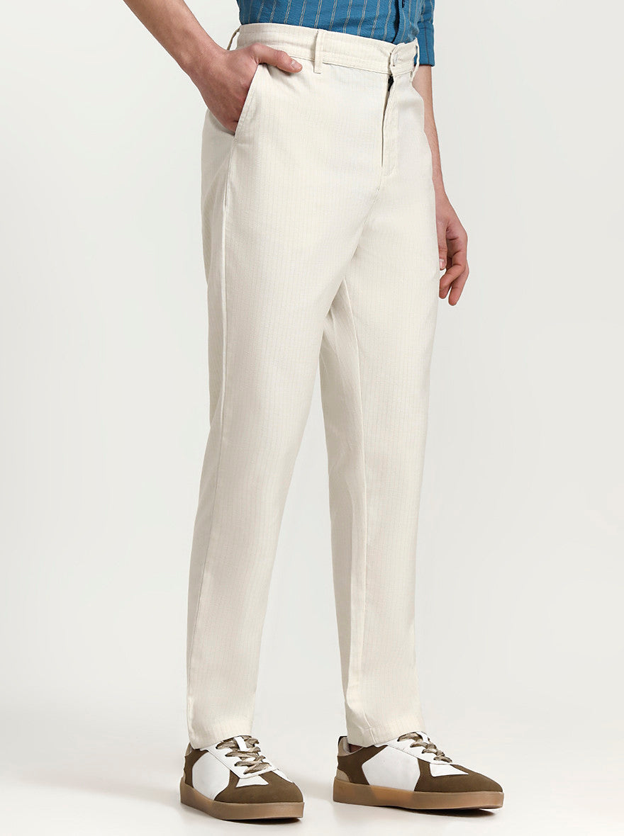 Cream Striped Slim Fit Track Pant | JadeBlue