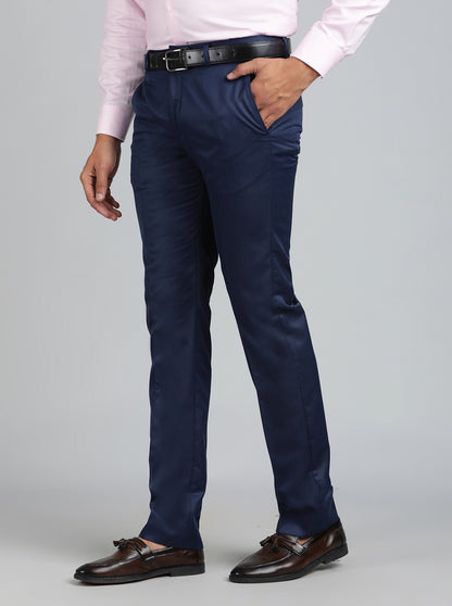 Blue Solid Slim Fit Formal Trouser | Greenfibre