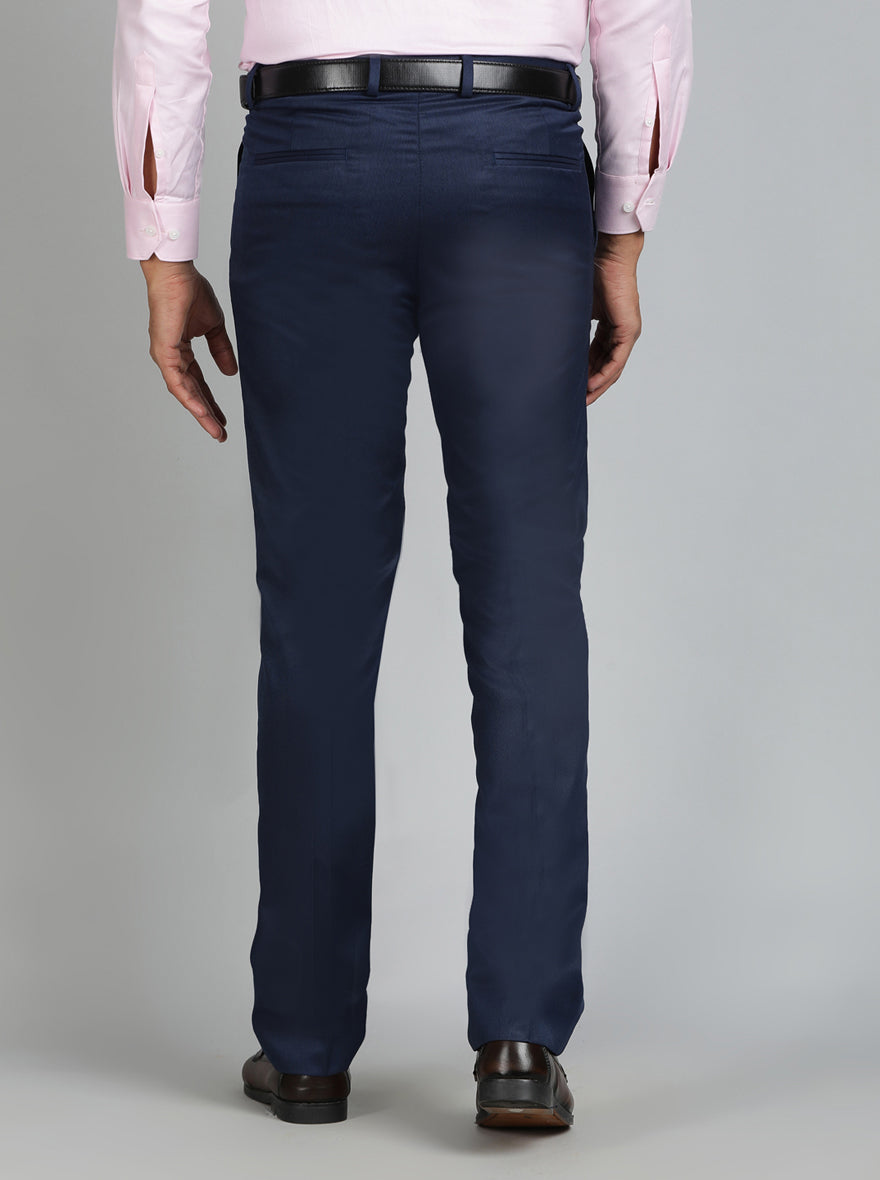 Blue Solid Slim Fit Formal Trouser | Greenfibre
