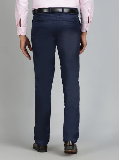 Blue Solid Slim Fit Formal Trouser | Greenfibre