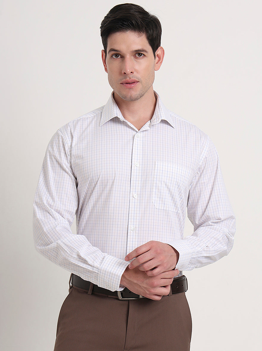 White & Blue Checked Regular Fit Formal Shirt | JadeBlue