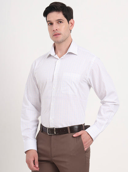 White & Blue Checked Regular Fit Formal Shirt | JadeBlue
