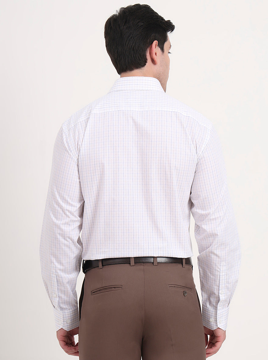 White & Blue Checked Regular Fit Formal Shirt | JadeBlue
