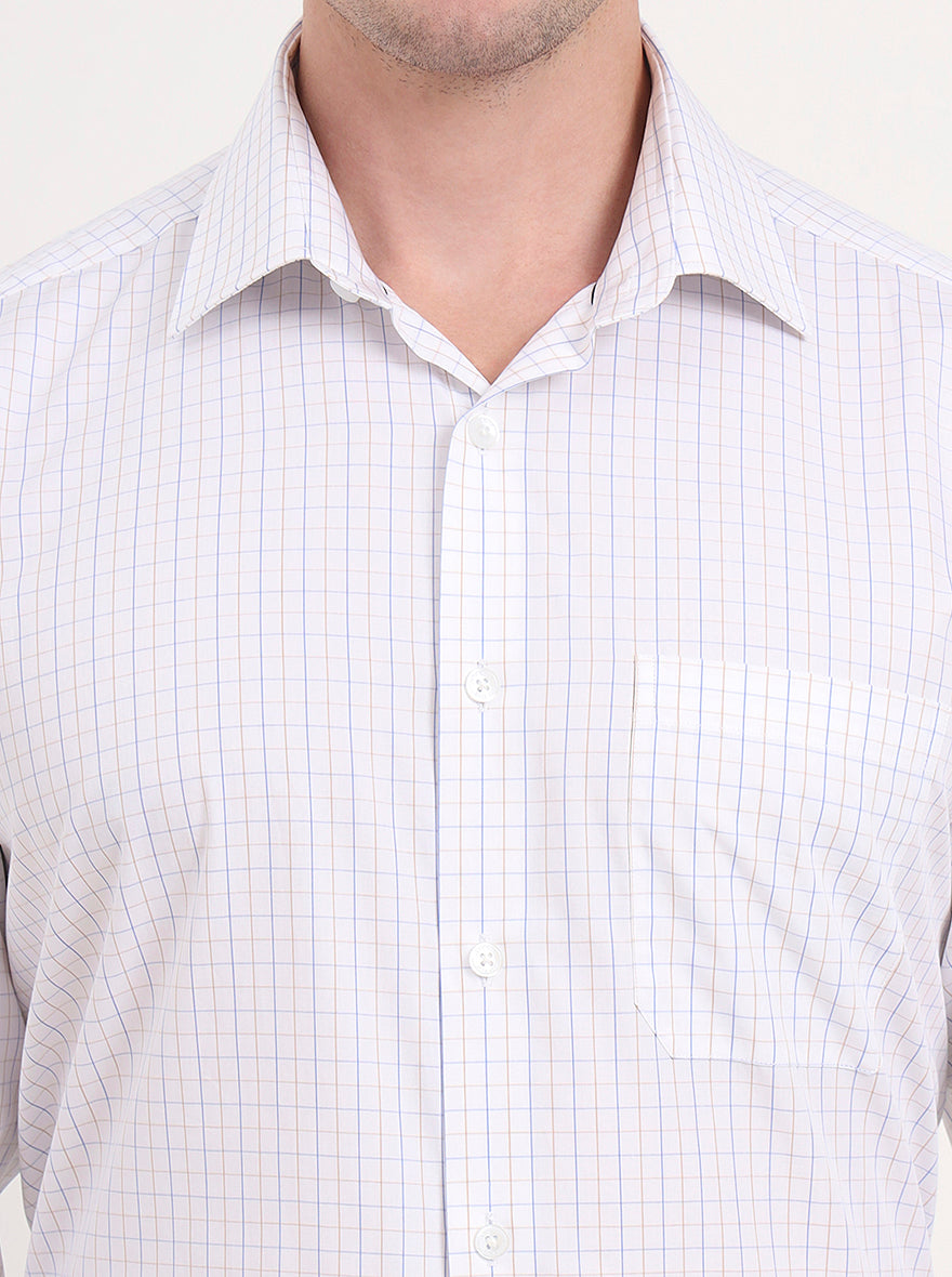 White & Blue Checked Regular Fit Formal Shirt | JadeBlue