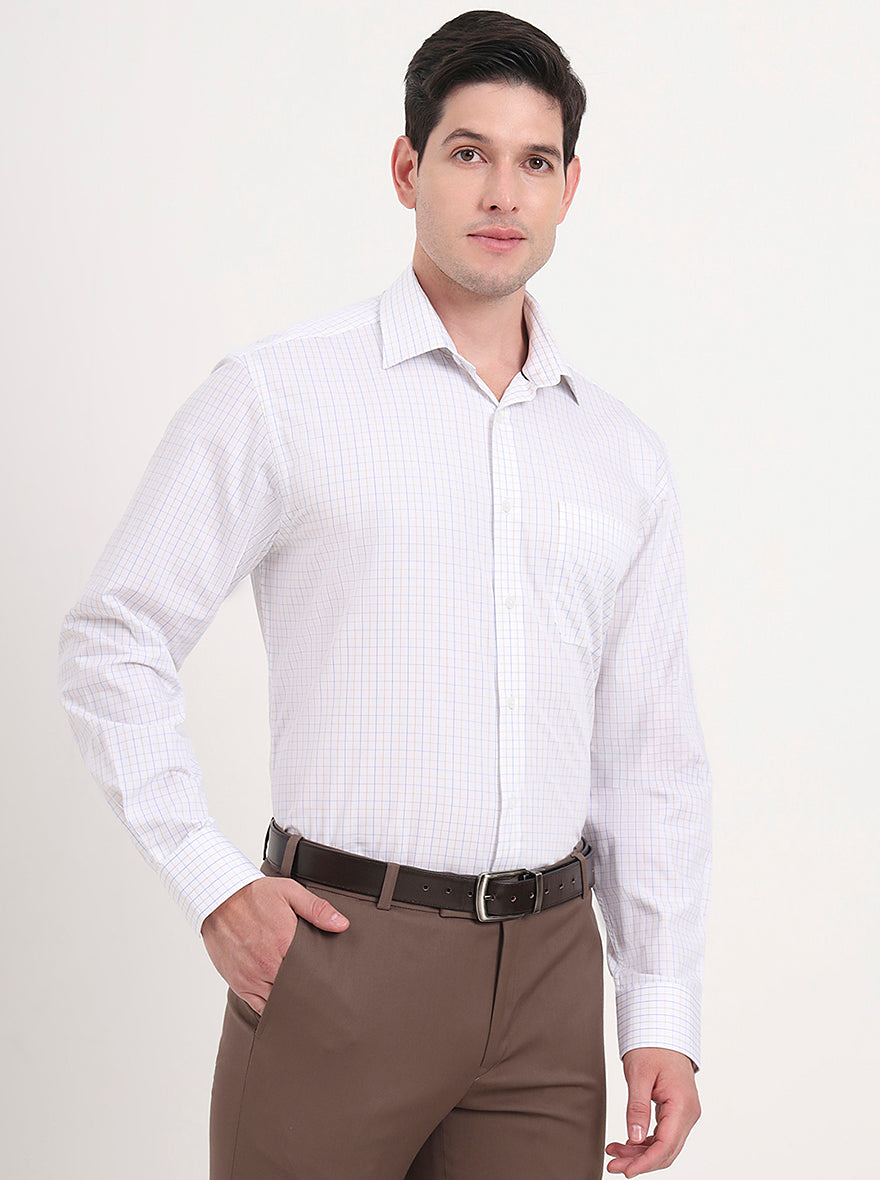 White & Blue Checked Regular Fit Formal Shirt | JadeBlue