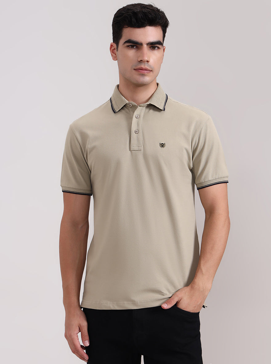 Light Green Solid Slim Fit Polo T-Shirt | JadeBlue