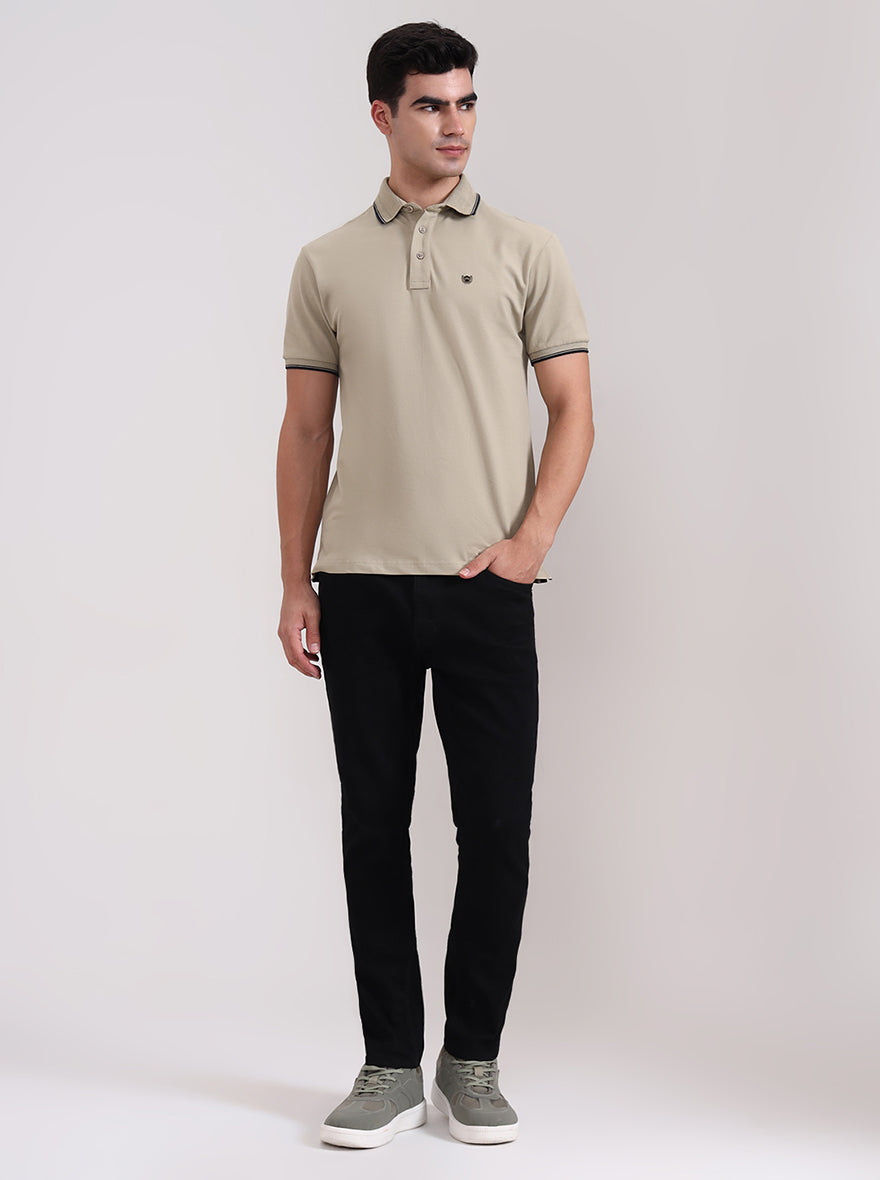 Light Green Solid Slim Fit Polo T-Shirt | JadeBlue