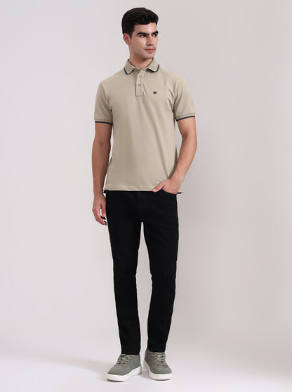 Light Green Solid Slim Fit Polo T-Shirt | JadeBlue