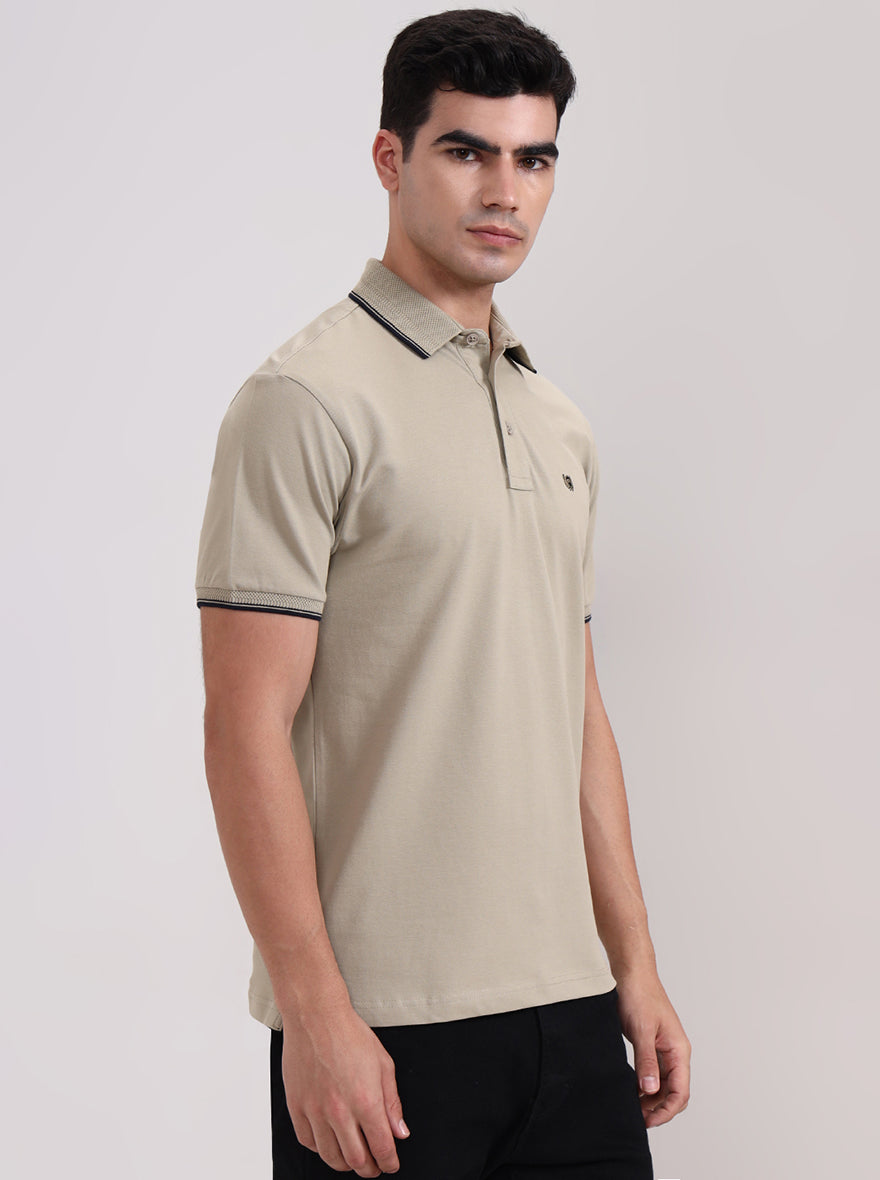 Light Green Solid Slim Fit Polo T-Shirt | JadeBlue