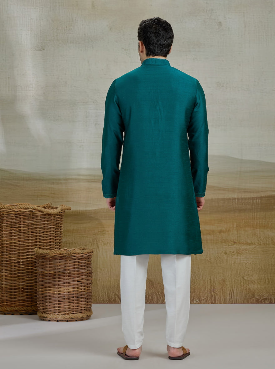 Peacock Green Solid Kurta Pajama | Virasana
