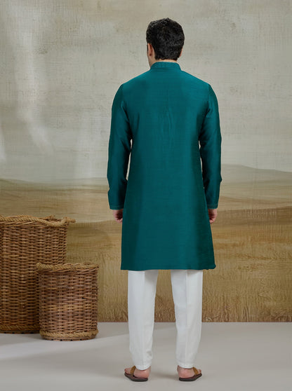 Peacock Green Solid Kurta Pajama | Virasana