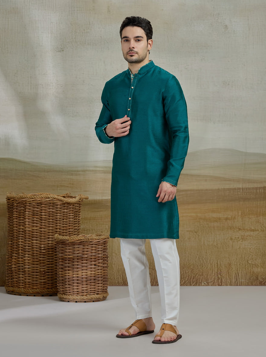 Peacock Green Solid Kurta Pajama | Virasana