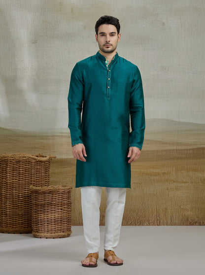 Peacock Green Solid Kurta Pajama | Virasana