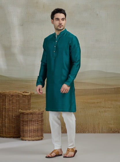 Peacock Green Solid Kurta Pajama | Virasana