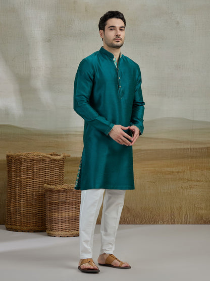 Peacock Green Solid Kurta Pajama | Virasana