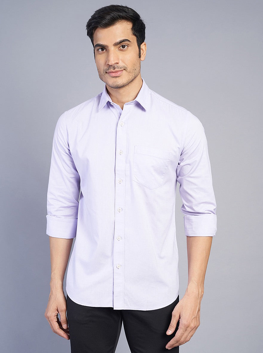 Purple Solid Slim Fit Semi Casual Shirt | JadeBlue