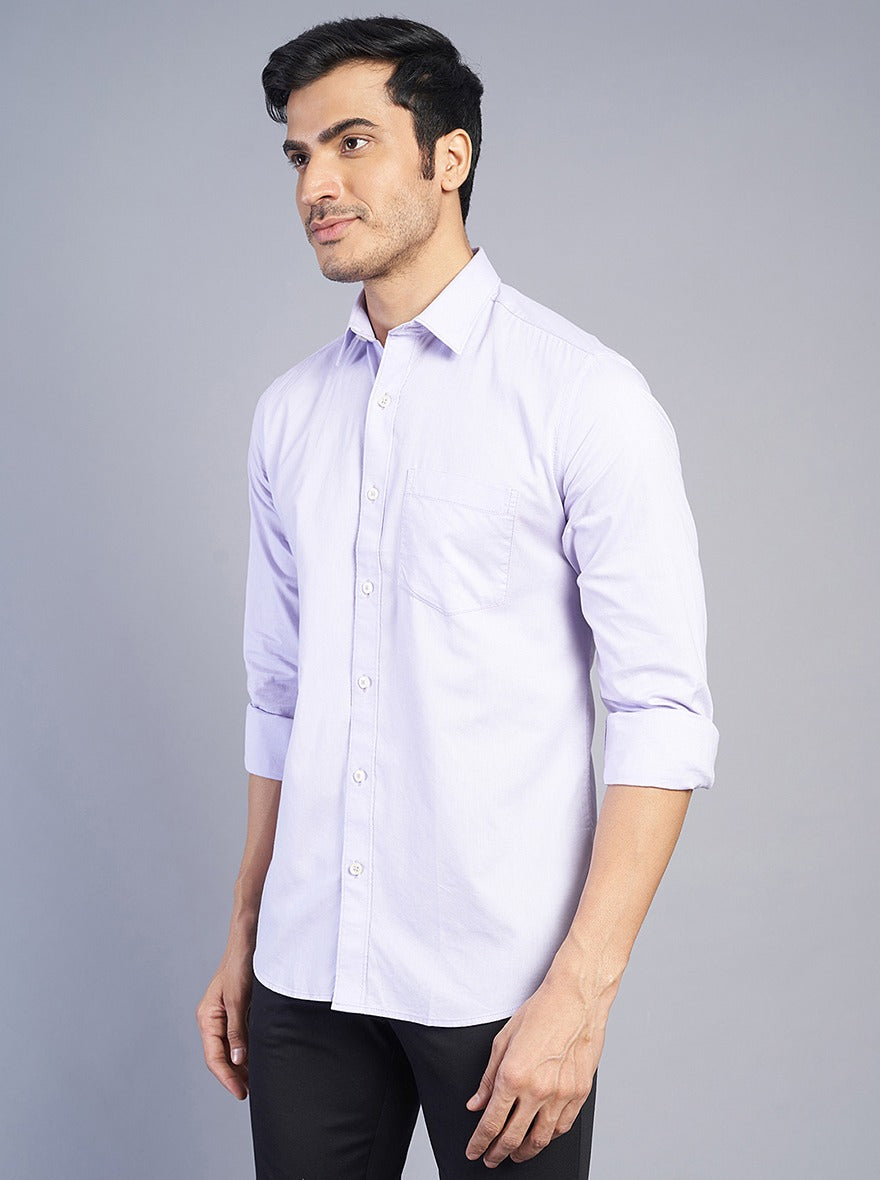 Purple Solid Slim Fit Semi Casual Shirt | JadeBlue