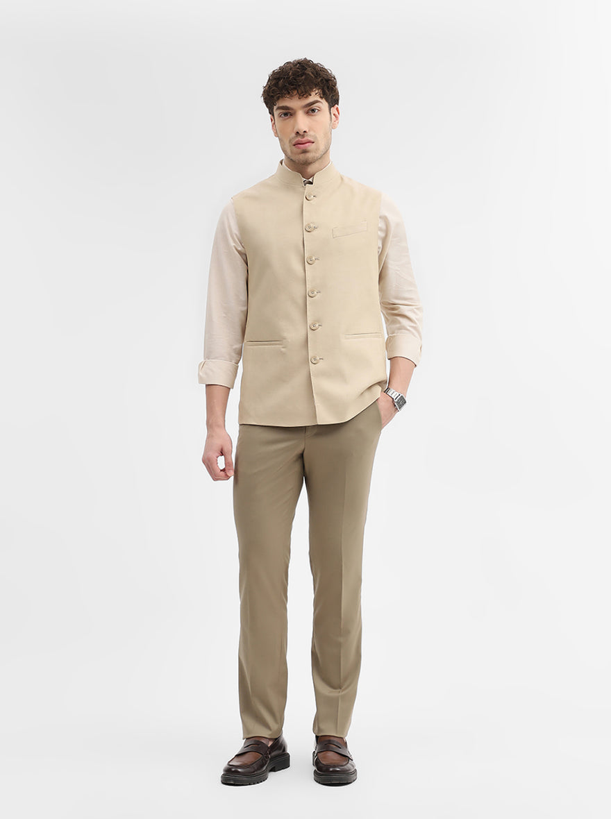 Khaki Solid Regular Fit Modi Jacket | JadeBlue