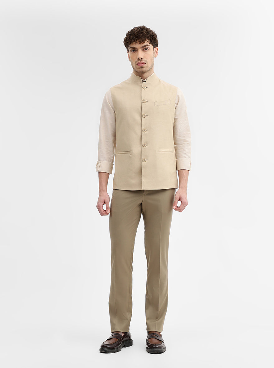 Khaki Solid Regular Fit Modi Jacket | JadeBlue