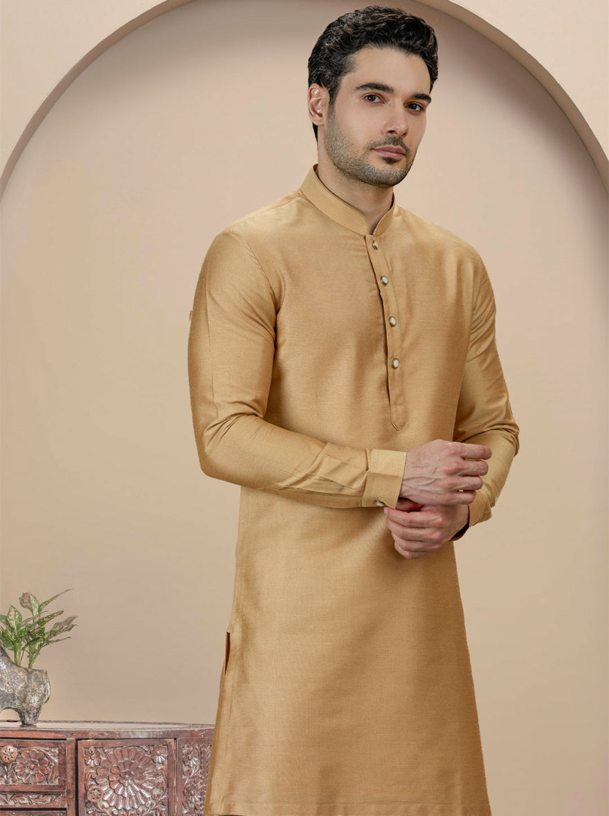 Golden Solid Kurta Pajama | TULA