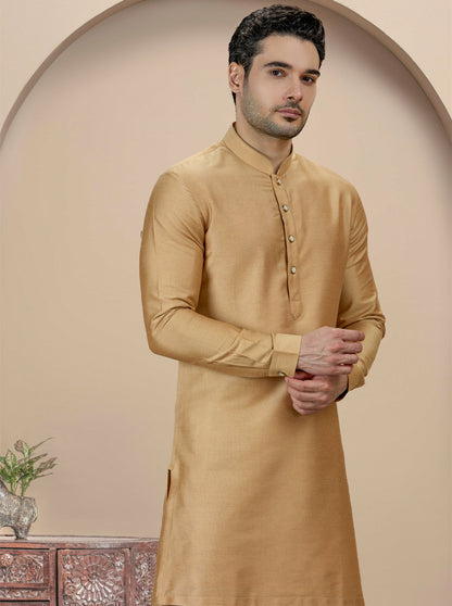 Golden Solid Kurta Pajama | TULA