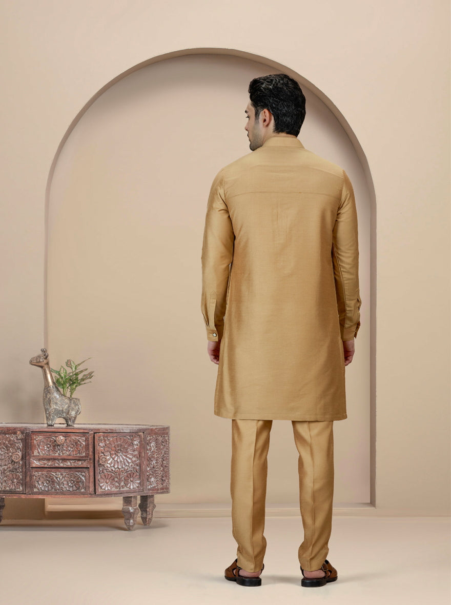 Golden Solid Kurta Pajama | TULA