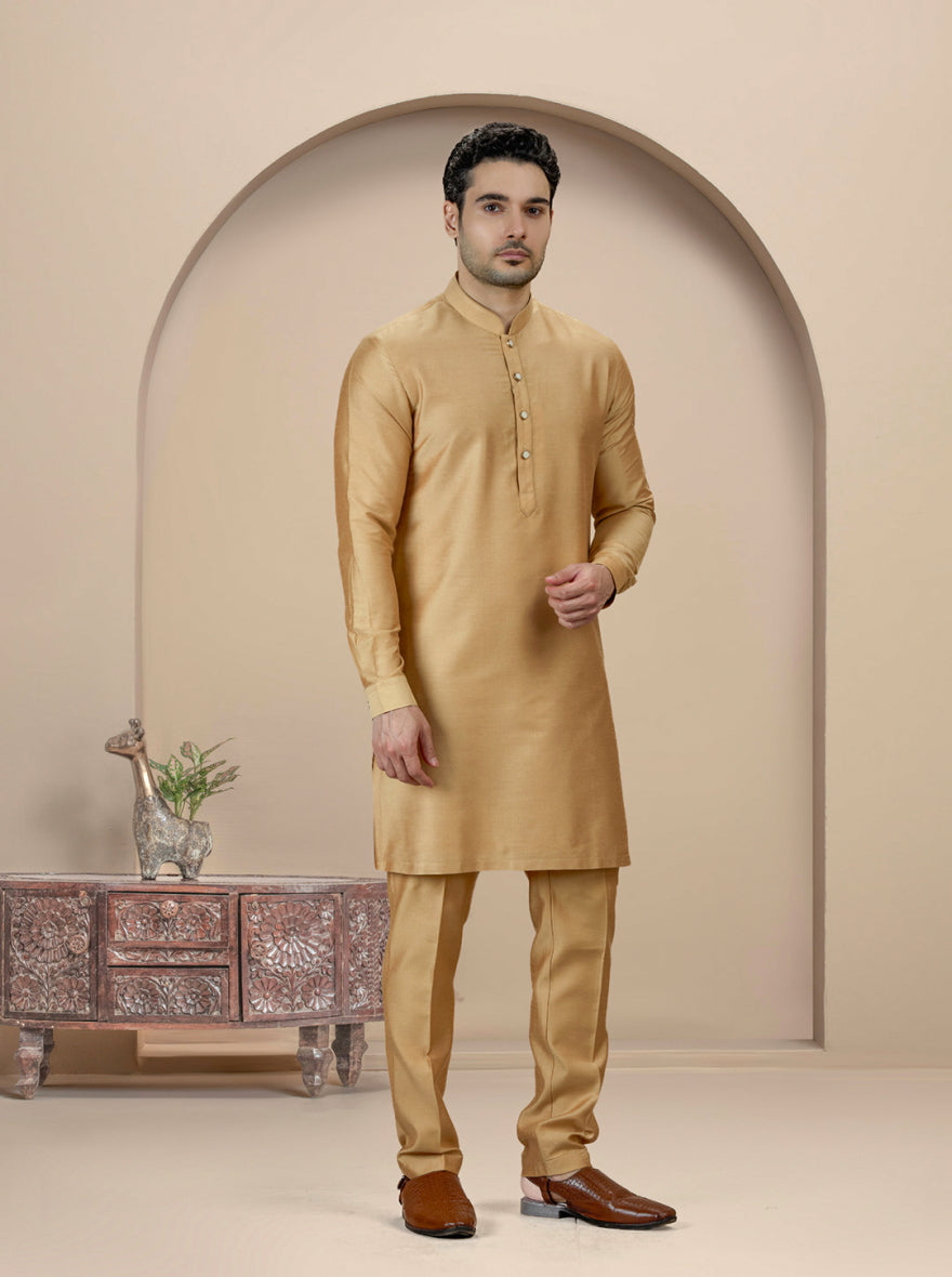 Golden Solid Kurta Pajama | TULA