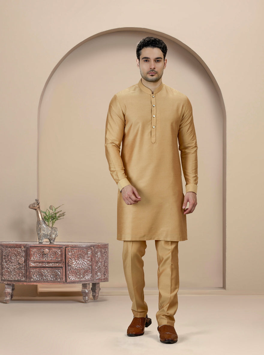 Golden Solid Kurta Pajama | TULA