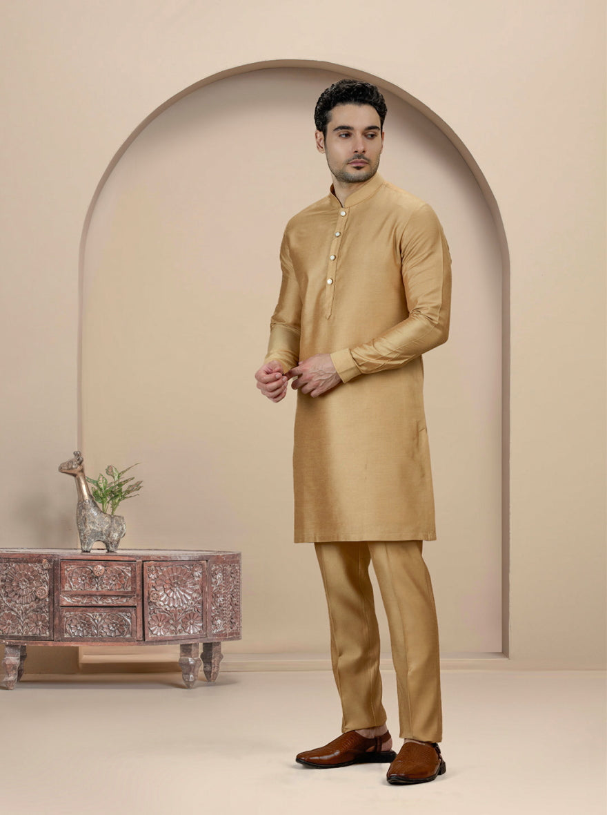 Golden Solid Kurta Pajama | TULA