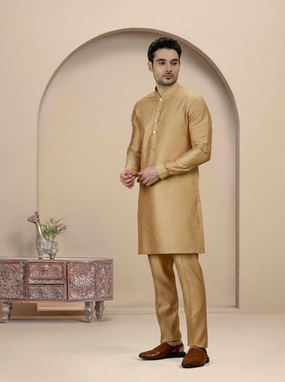 Golden Solid Kurta Pajama | TULA