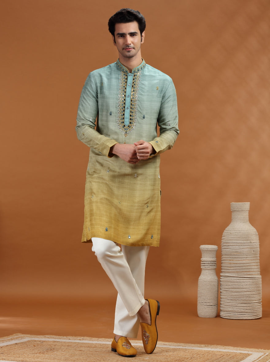 Ombrey Green Embroidered Kurta Pajama | TULA