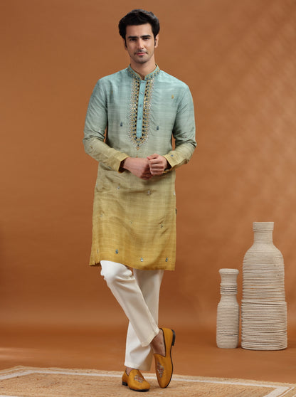 Ombrey Green Embroidered Kurta Pajama | TULA