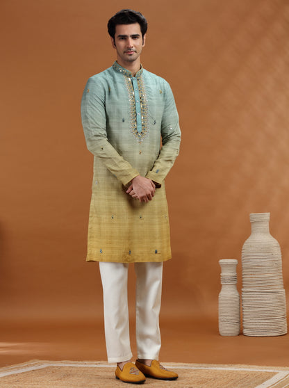 Ombrey Green Embroidered Kurta Pajama | TULA