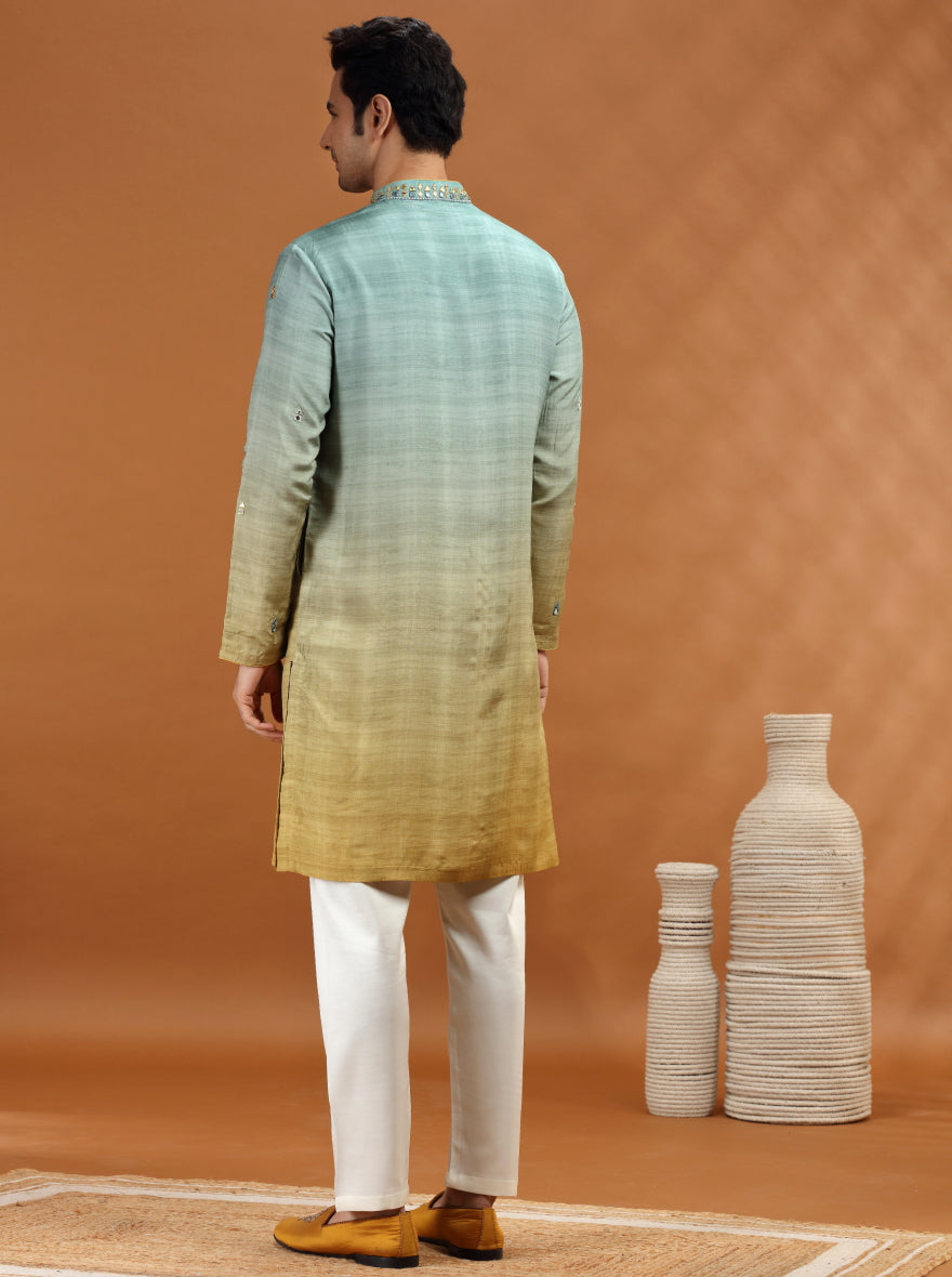 Ombrey Green Embroidered Kurta Pajama | TULA