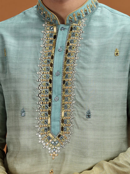 Ombrey Green Embroidered Kurta Pajama | TULA