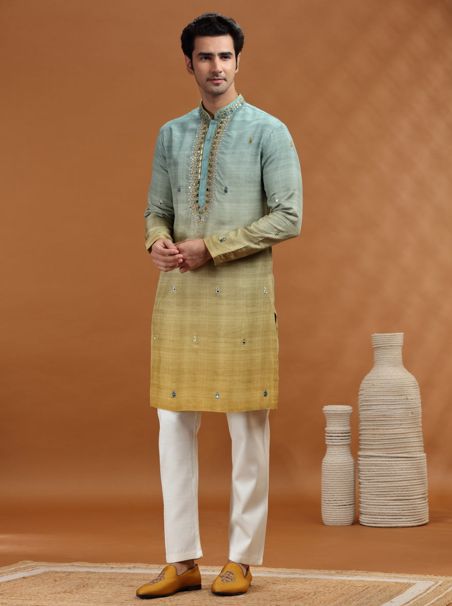 Ombrey Green Embroidered Kurta Pajama | TULA
