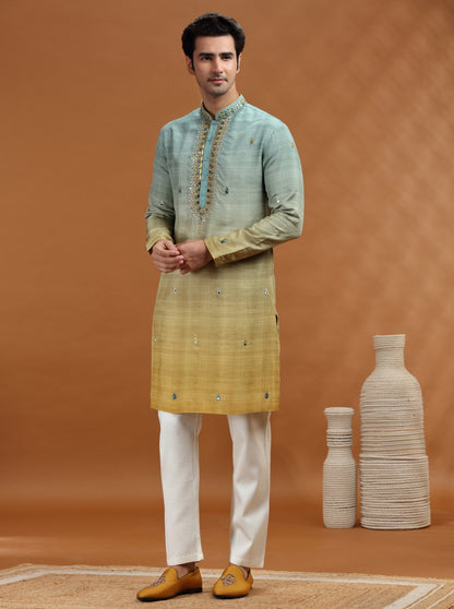 Ombrey Green Embroidered Kurta Pajama | TULA