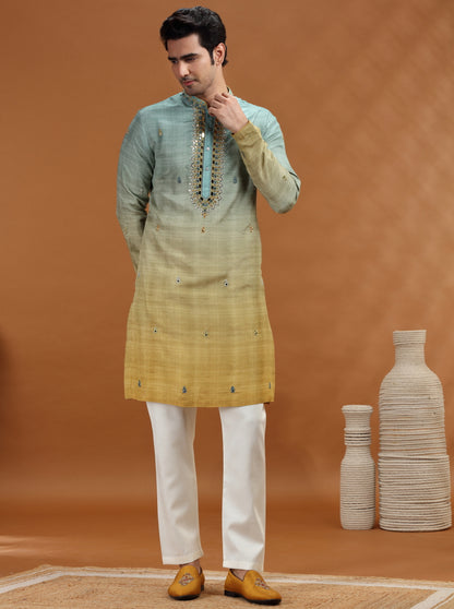 Ombrey Green Embroidered Kurta Pajama | TULA