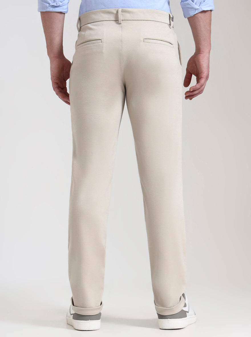 Beige Solid Venice Fit Casual Trouser | JadeBlue
