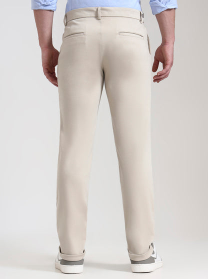 Beige Solid Venice Fit Casual Trouser | JadeBlue