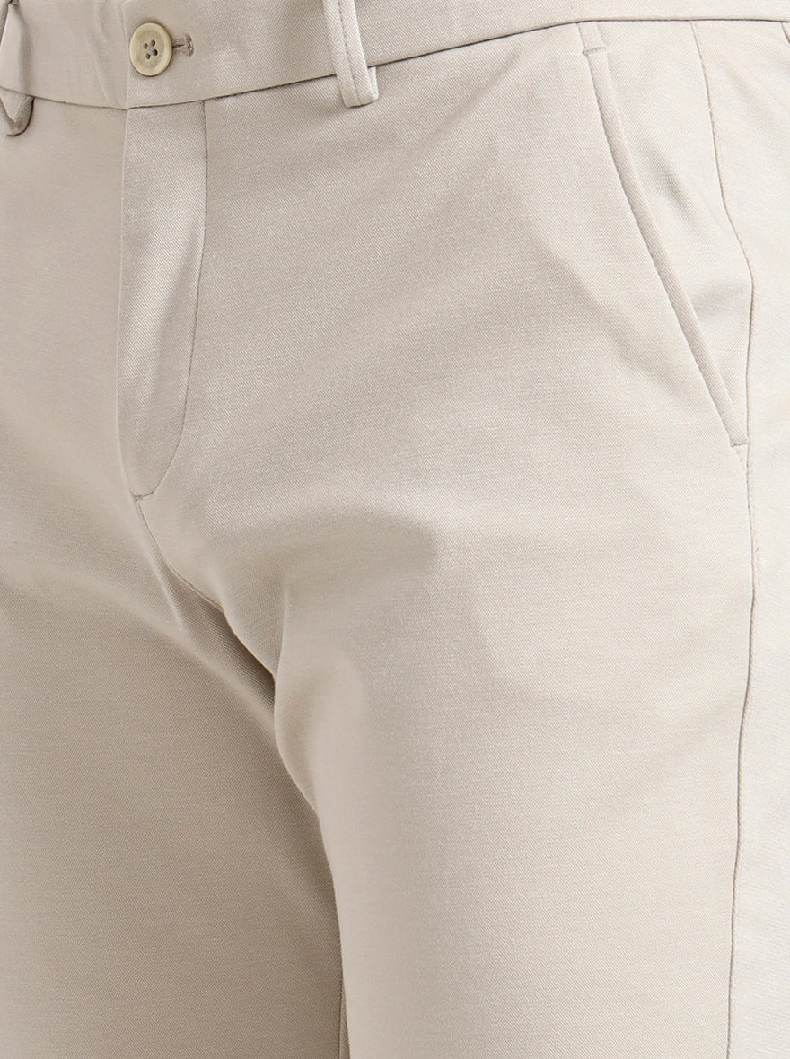 Beige Solid Venice Fit Casual Trouser | JadeBlue