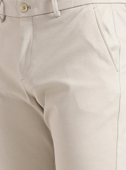 Beige Solid Venice Fit Casual Trouser | JadeBlue