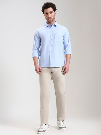 Beige Solid Venice Fit Casual Trouser | JadeBlue