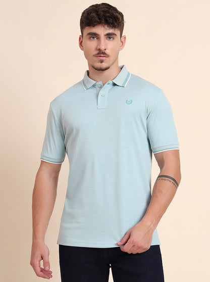 Dusty Aqua Solid Slim Fit Polo T-Shirt | Greenfibre