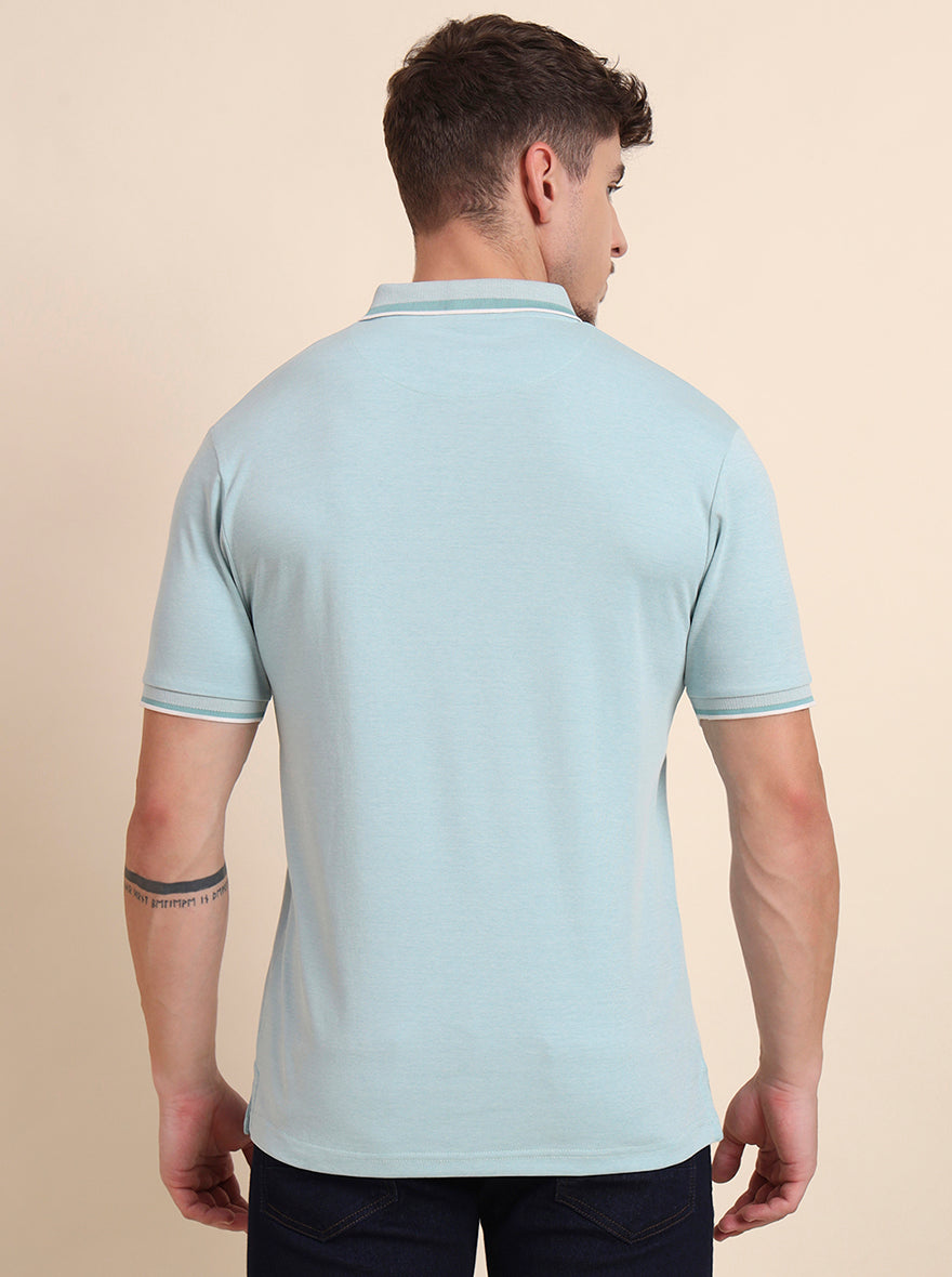 Dusty Aqua Solid Slim Fit Polo T-Shirt | Greenfibre